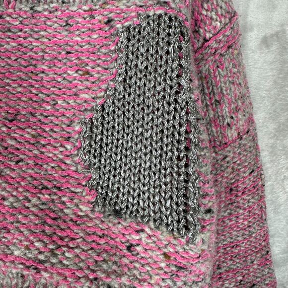 Phillip Lim Sweater Small Pink, Grey, Silver Mock Neck Cropped Ribbed Cozy! - Picture 5 of 13